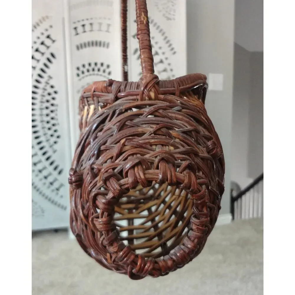 Vintage Mid Century 60s Woven Rattan Wicker FISH Basket Artisan Handcrafted Boho